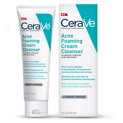 Acne Foaming Cream Cleanser | Acne Treatment Face Wash with 4% Benzoyl Peroxide