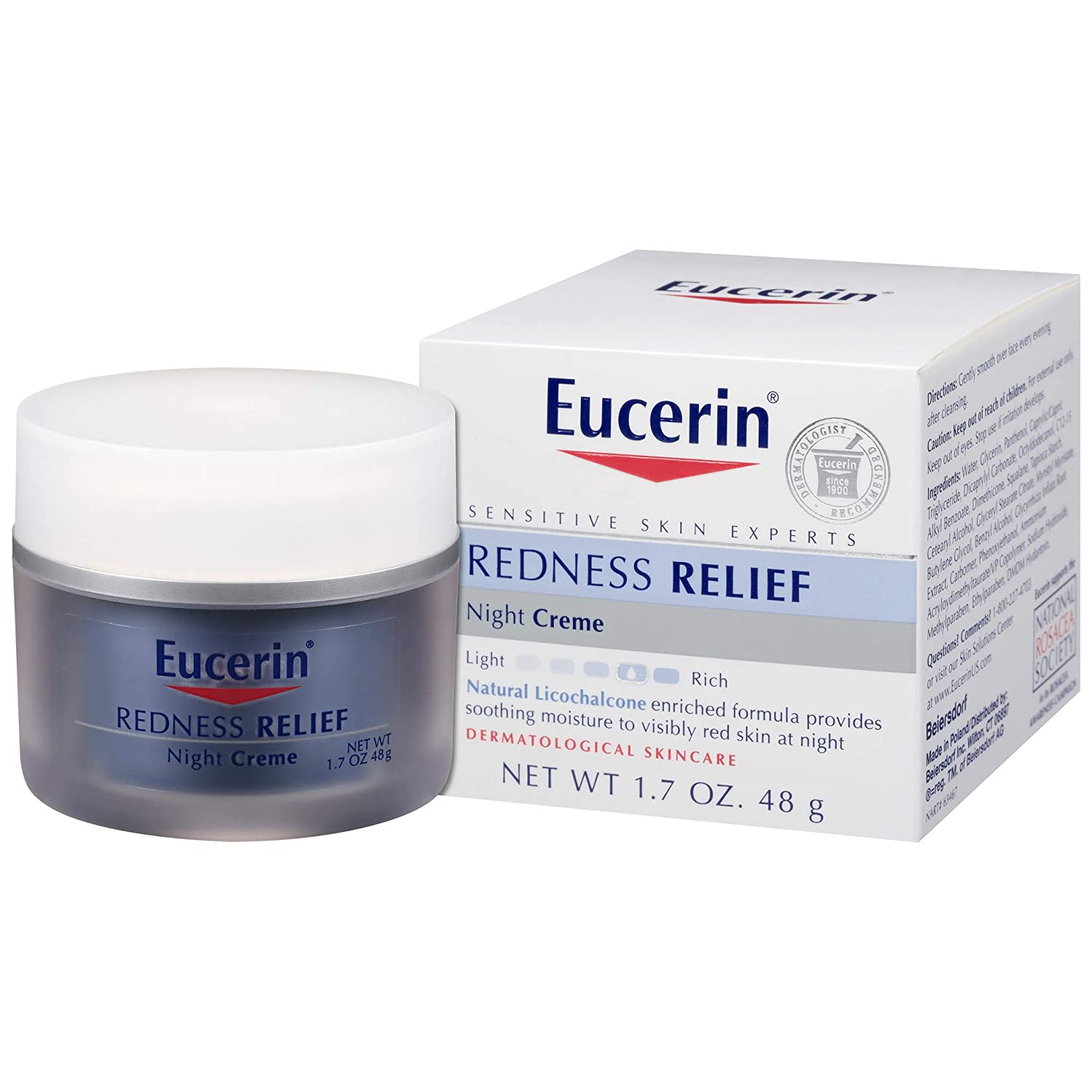 EUCERIN REDNESS RELIEF NIGHT CREAM GENTLY HYDRATES TO REDUCE