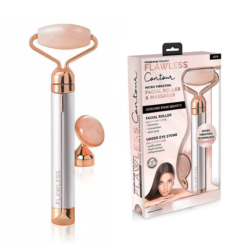 Finishing Touch Flawless Contour Vibrating Rose Quartz Facial Roller &amp; Massager