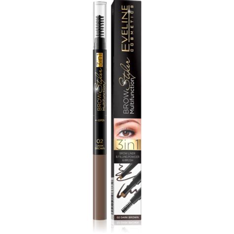 EVELINE BROW MULTIFUNCTION STYLER 3 IN 1 No. 02 DARK BROWN