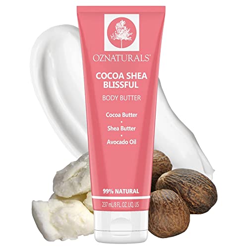 OZNaturals Cocoa Shea Body Butter Moisturizer - Natural Body Lotion and Hand Cream For Women - Stretch Marks Remover Cream and Hand Lotion For Dry Hands and Skin With Raw Shea Butter, Cocoa B